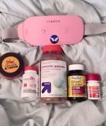 1. YEAMON device – Likely a portable heating pad or massager (used for menstrual cramps or muscle relief). 2. Tiger Balm Ultra Strength – Topical ointment for muscle aches, pain relief. 3. Up & Up Vitamin D3 (5,000 IU) – Vitamin D supplement (supports bone and immune health). 4. Up & Up Probiotic Gummies – Digestive health supplement with probiotics. 5. MegaFood Blood Builder (Iron Mini) – Iron supplement (boosts energy and helps with iron deficiency). 6. Tylenol Extra Strength – Acetaminophen pain reliever (used for cramps, headaches, etc.).